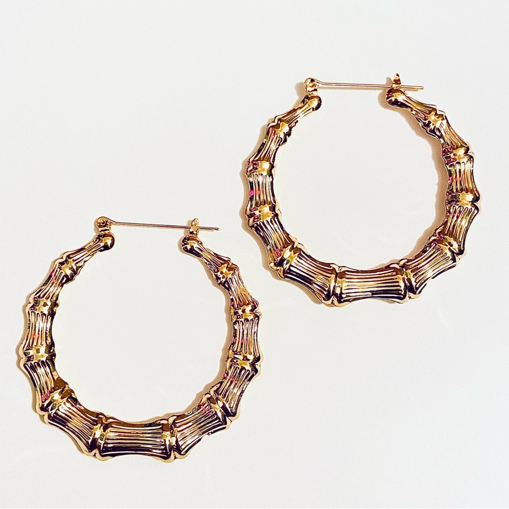 Goldtone Bamboo Textured Hoop Earrings